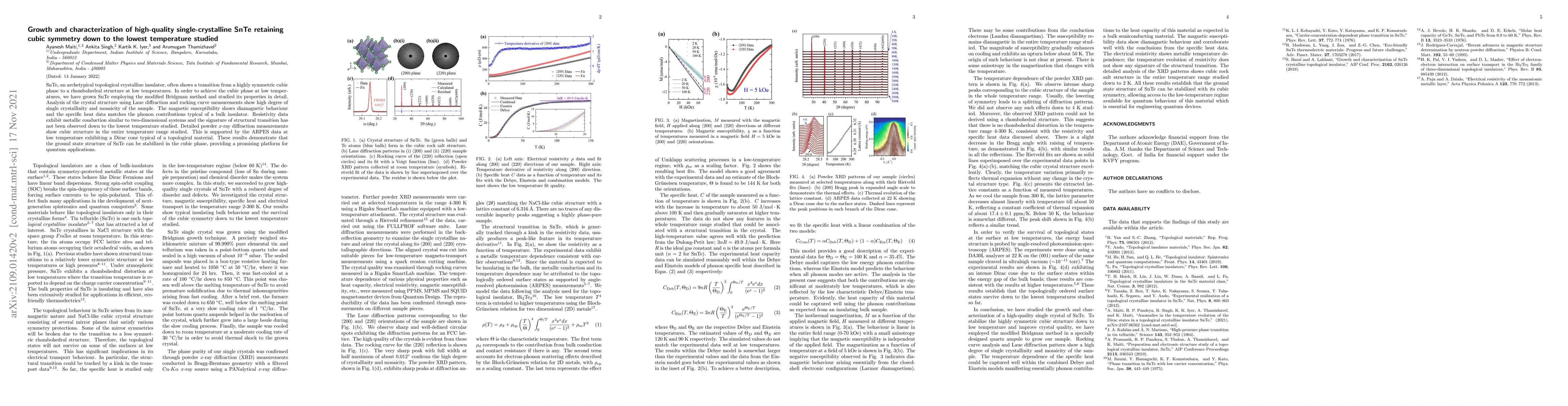 Thumbnail for Growth and characterization of high-quality single-crystalline SnTe
  retaining cubic symmetry down to the lowest temperature studied