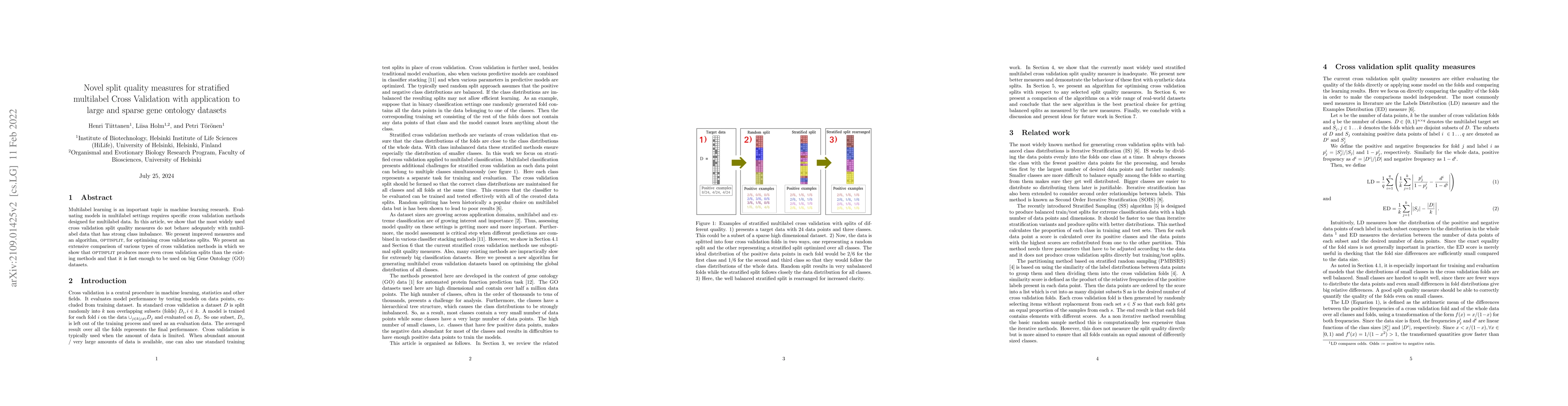 Thumbnail for Novel split quality measures for stratified multilabel Cross Validation
  with application to large and sparse gene ontology datasets