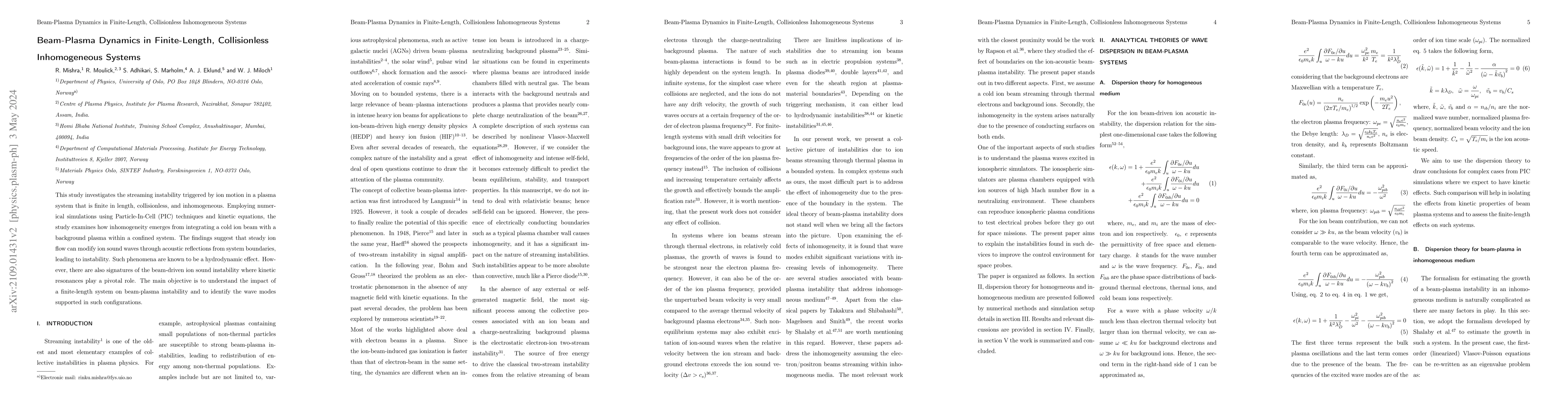 Thumbnail for Beam-Plasma Dynamics in Finite-Length, Collisionless Inhomogeneous
  Systems