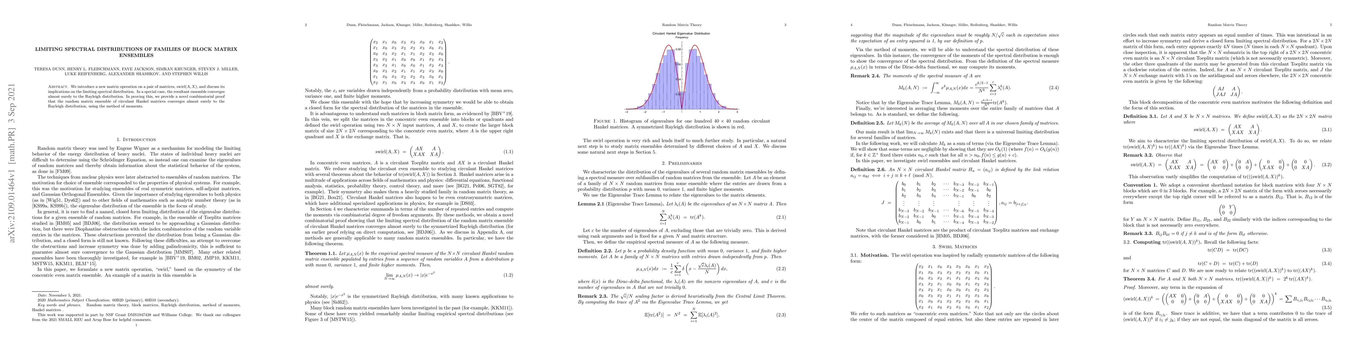 Thumbnail for Limiting Spectral Distributions of Families of Block Matrix Ensembles