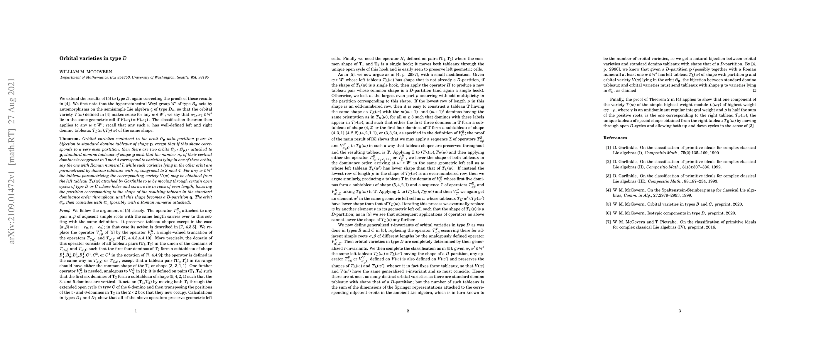 Thumbnail for Orbital varieties in type $D$