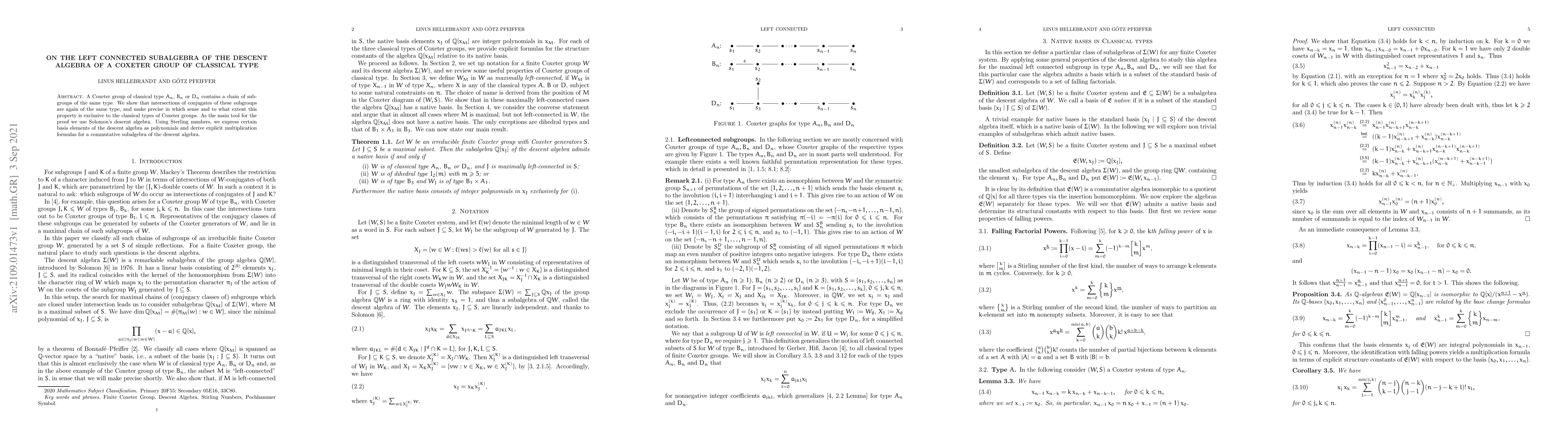 Thumbnail for On the Left Connected Subalgebra of the Descent Algebra of a Coxeter
  Group of Classical Type