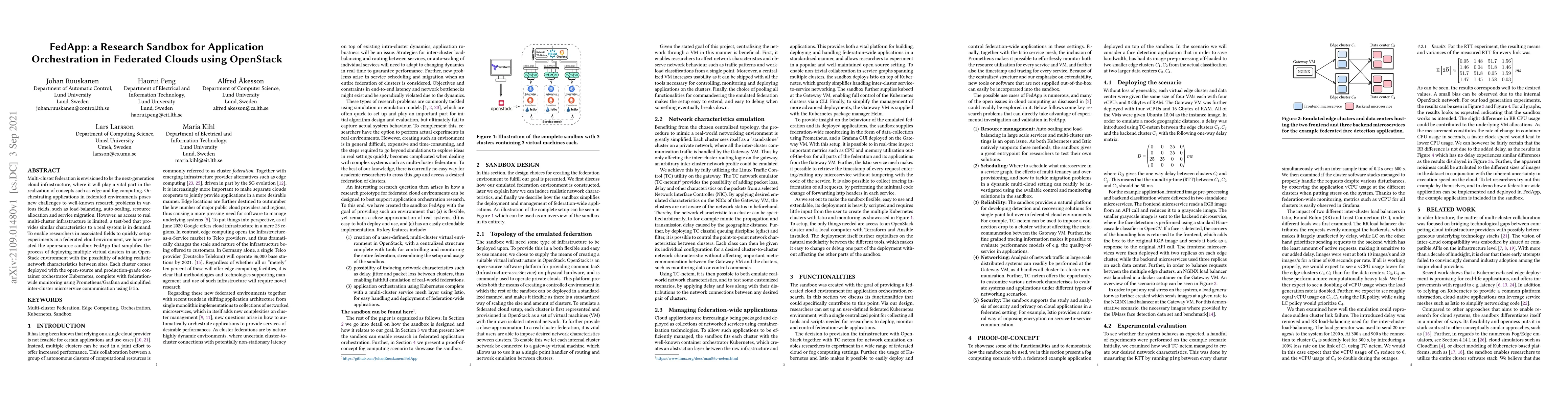 Thumbnail for FedApp: a Research Sandbox for Application Orchestration in Federated
  Clouds using OpenStack