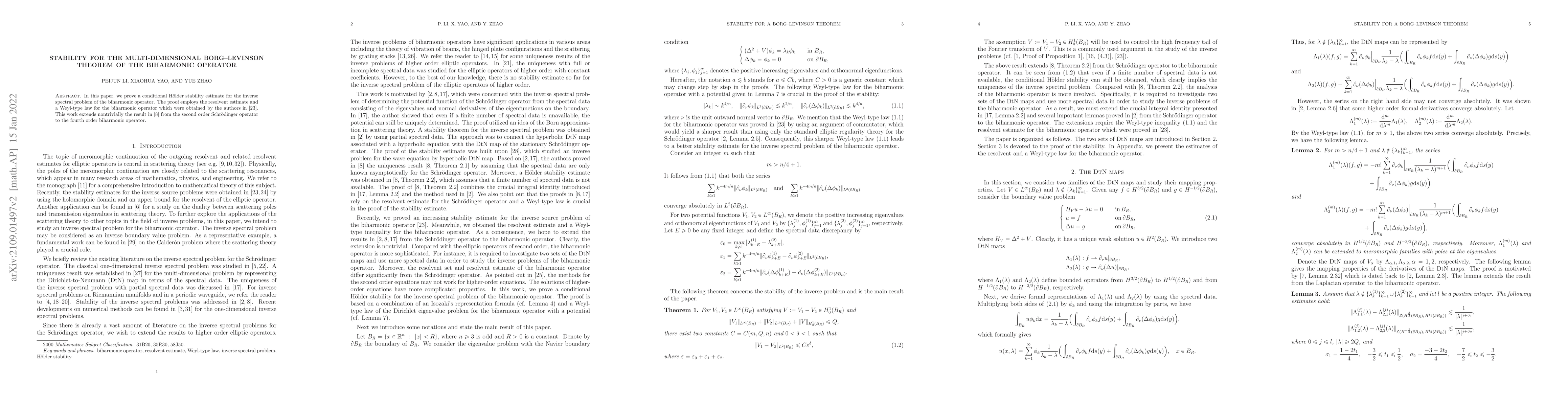 Thumbnail for Stability for the multi-dimensional Borg--Levinson theorem of the
  biharmonic operator