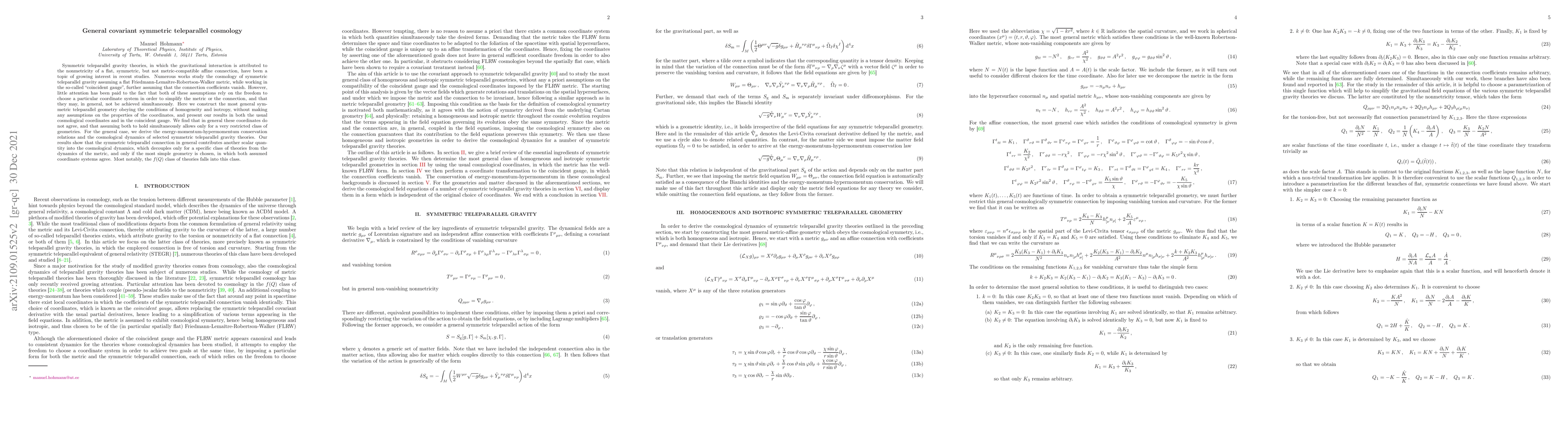 Thumbnail for General covariant symmetric teleparallel cosmology