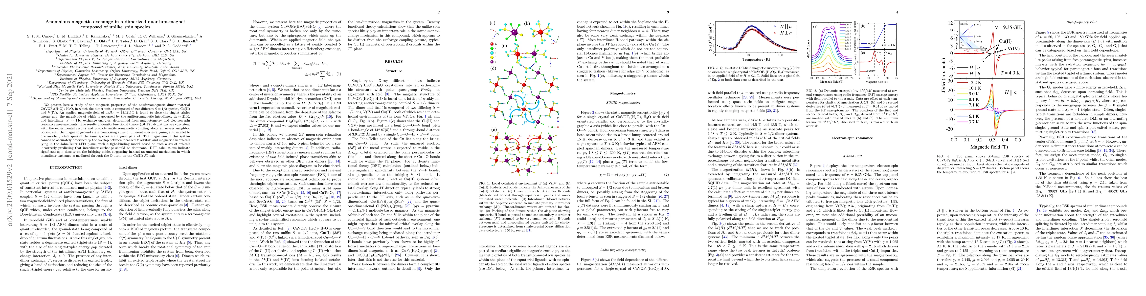 Thumbnail for Anomalous magnetic exchange in a dimerized quantum-magnet composed of
  unlike spin species