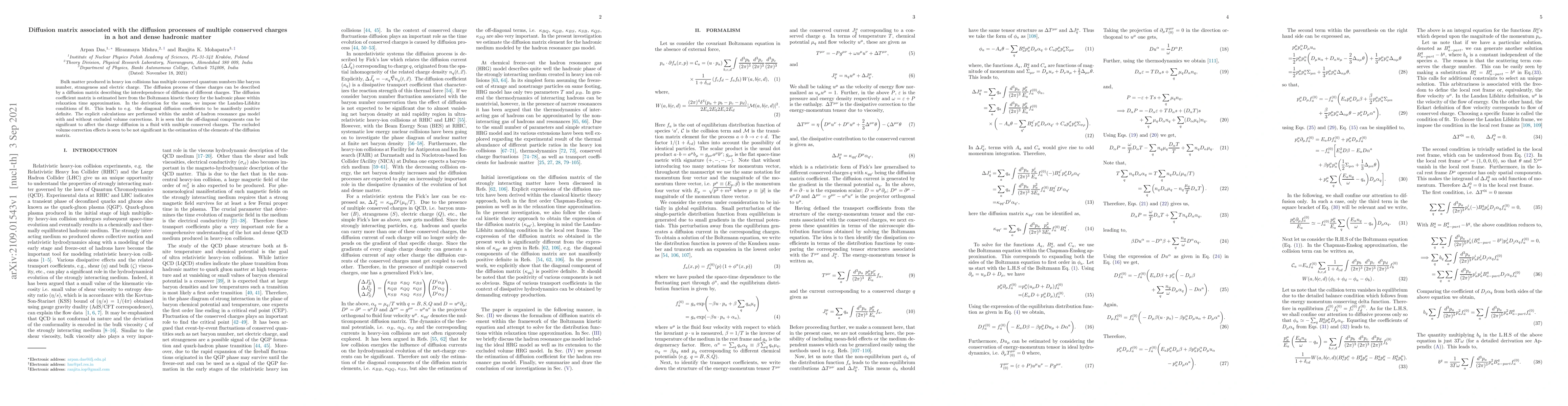 Thumbnail for Diffusion matrix associated with the diffusion processes of multiple
  conserved charges in a hot and dense hadronic matter