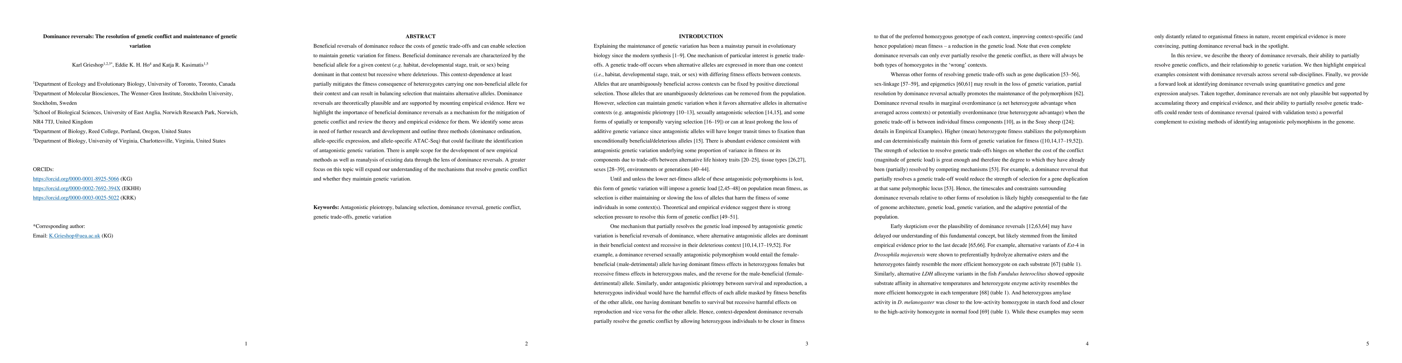 Thumbnail for Dominance reversals: The resolution of genetic conflict and maintenance
  of genetic variation