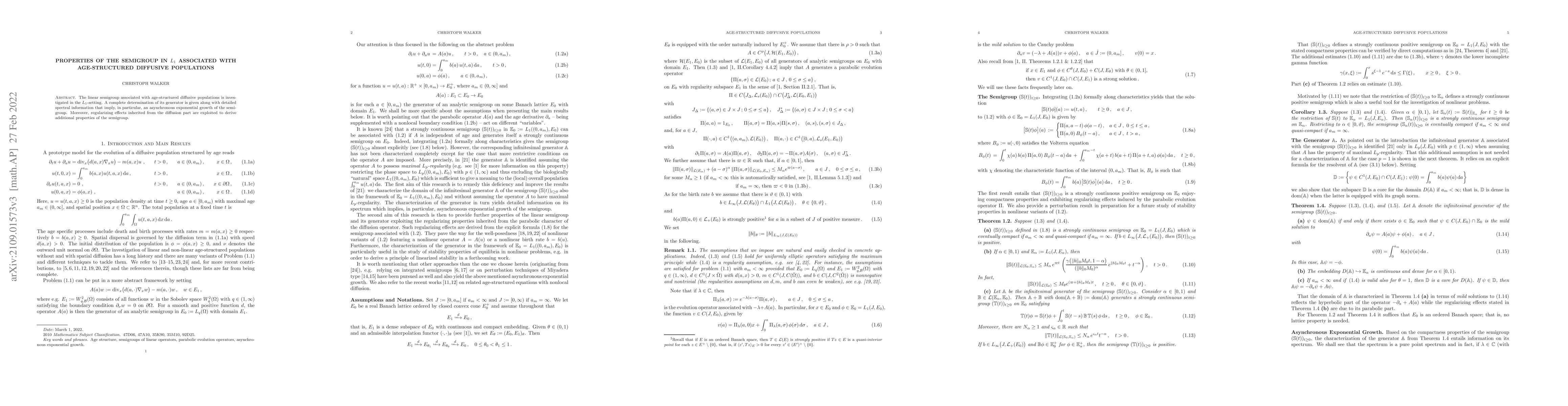 Thumbnail for Properties of the Semigroup in $L_1$ Associated with Age-Structured
  Diffusive Populations
