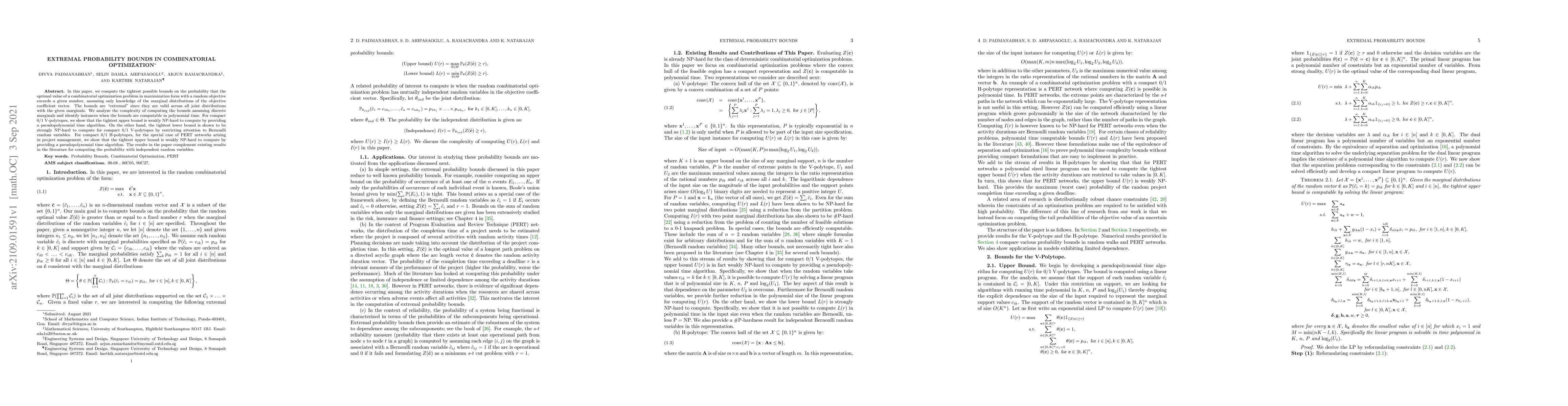 Thumbnail for Extremal Probability Bounds in Combinatorial Optimization
