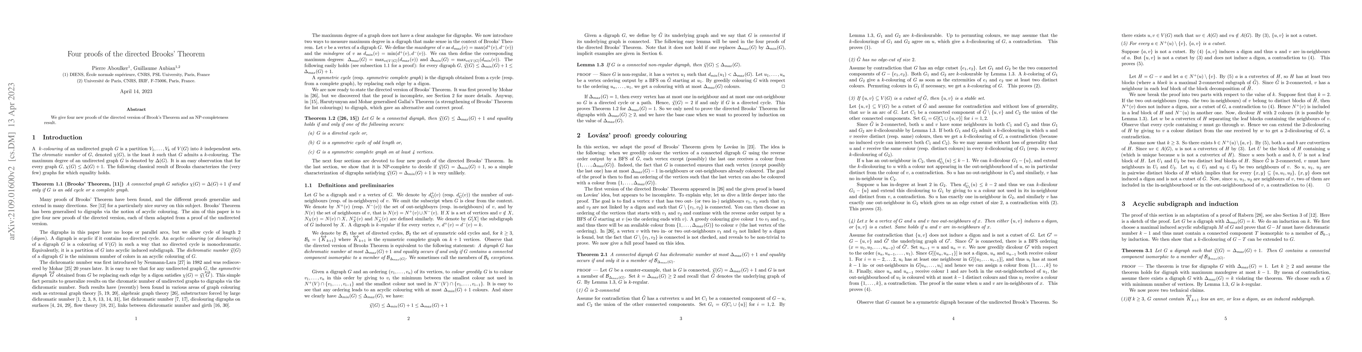 Thumbnail for Four proofs of the directed Brooks' Theorem