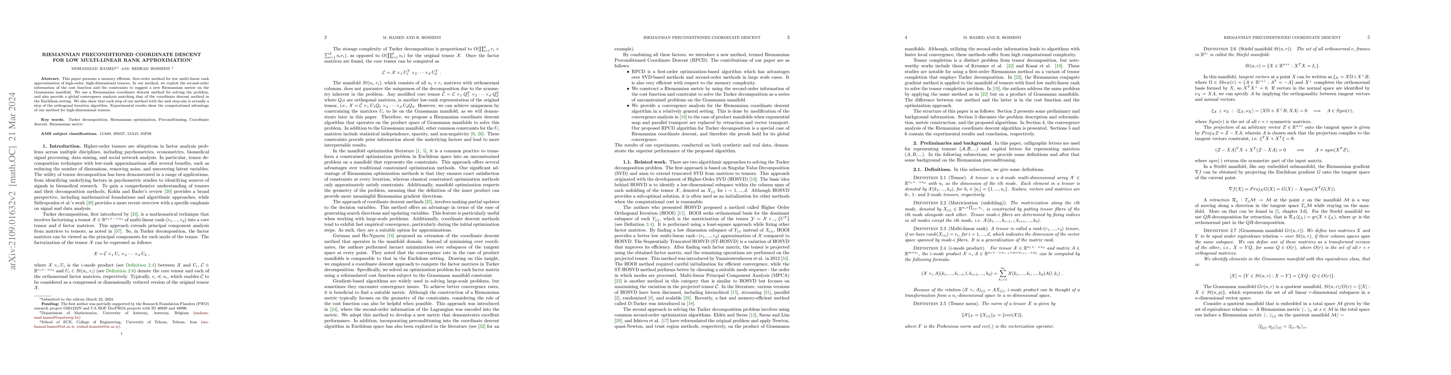 Thumbnail for Riemannian preconditioned coordinate descent for low multi-linear rank
  approximation