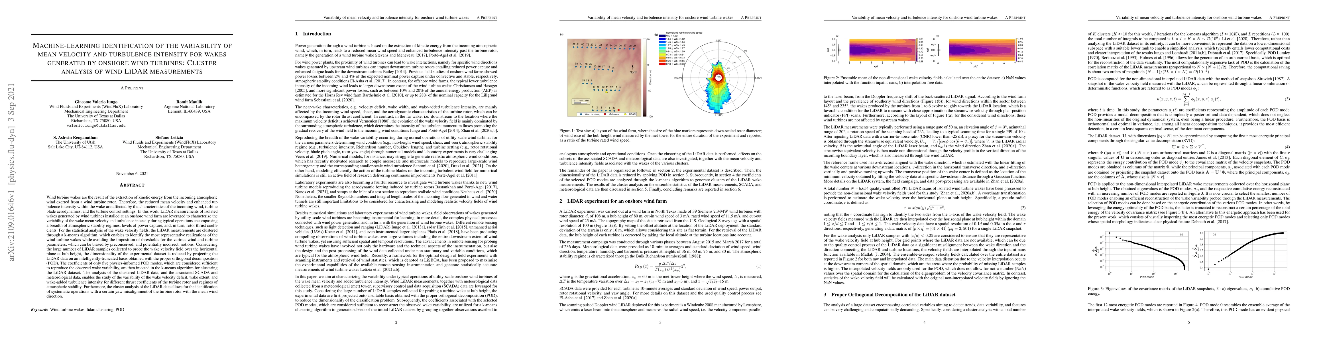 Thumbnail for Machine-learning identification of the variability of mean velocity and
  turbulence intensity for wakes generated by onshore wind turbines: Cluster
  analysis of wind LiDAR measurements