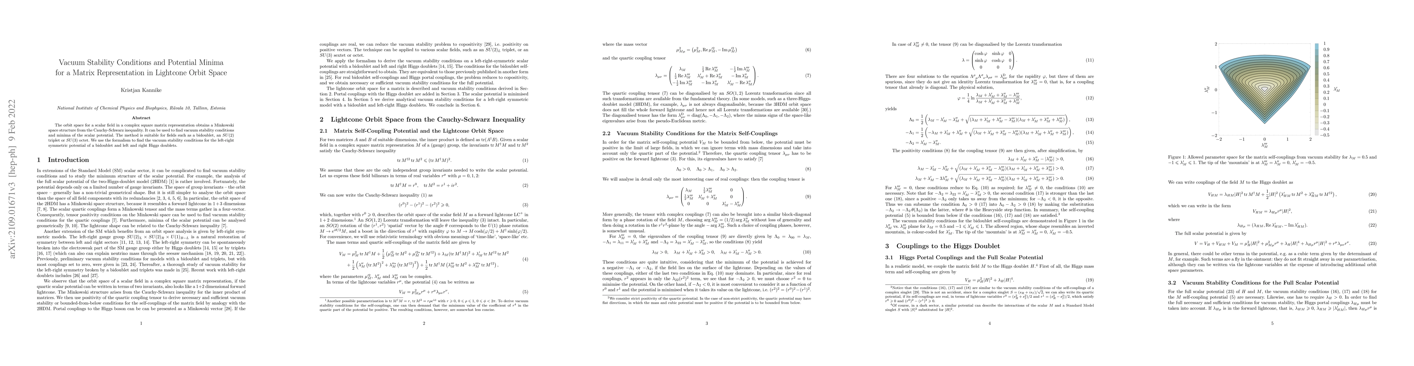 Thumbnail for Vacuum Stability Conditions and Potential Minima for a Matrix
  Representation in Lightcone Orbit Space