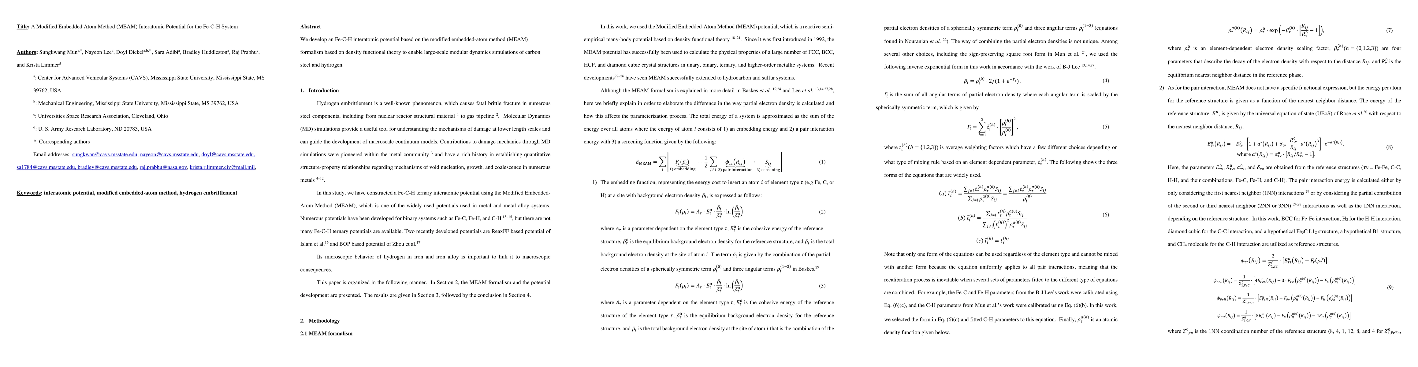 Thumbnail for A Modified Embedded Atom Method (MEAM) Interatomic Potential for the
  Fe-C-H System