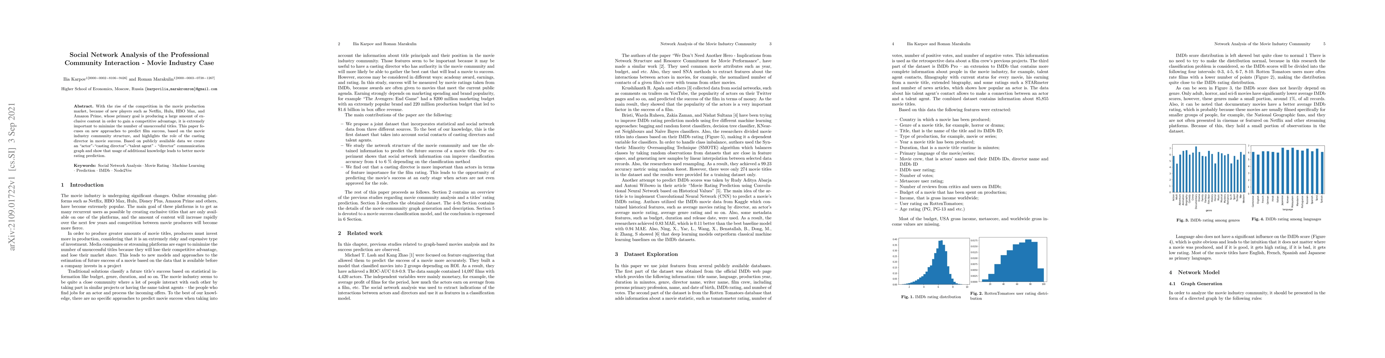 Thumbnail for Social Network Analysis of the Professional Community Interaction --
  Movie Industry Case