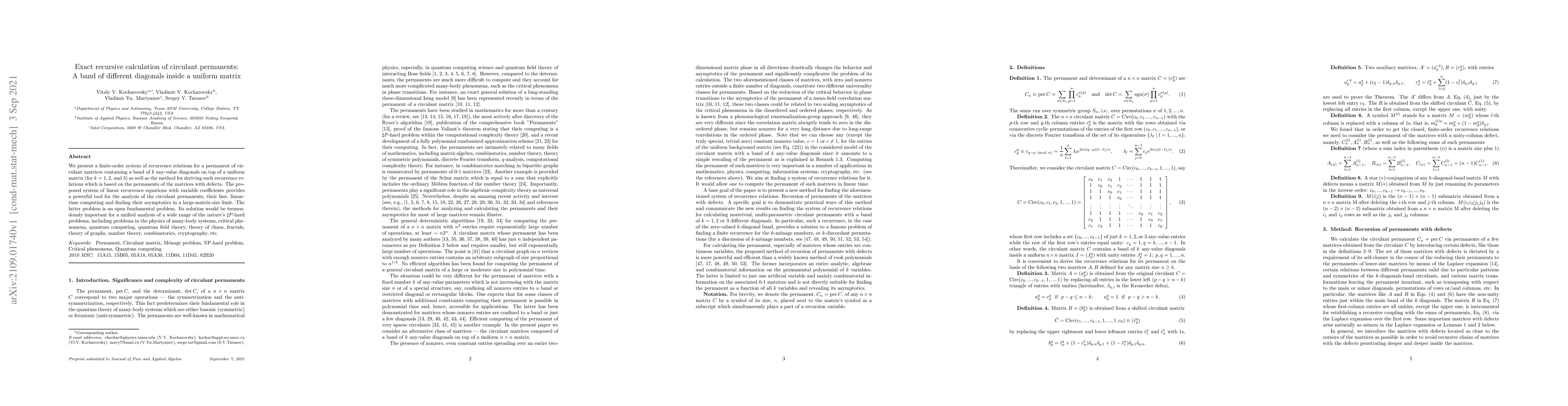 Thumbnail for Exact recursive calculation of circulant permanents: A band of different
  diagonals inside a uniform matrix