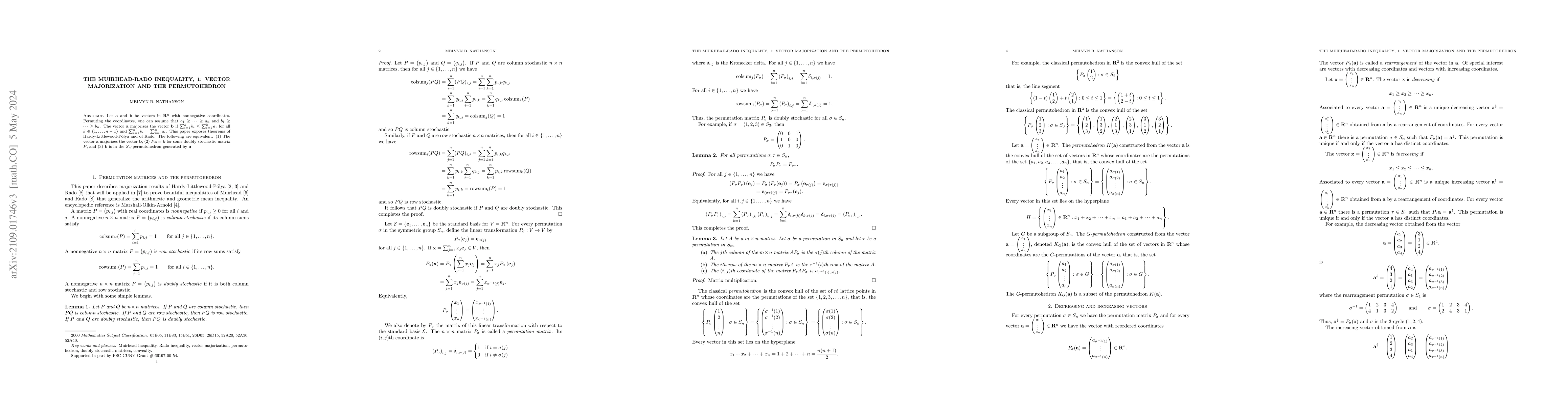 Thumbnail for The Muirhead-Rado inequality, 1 Vector majorization and the
  permutohedron