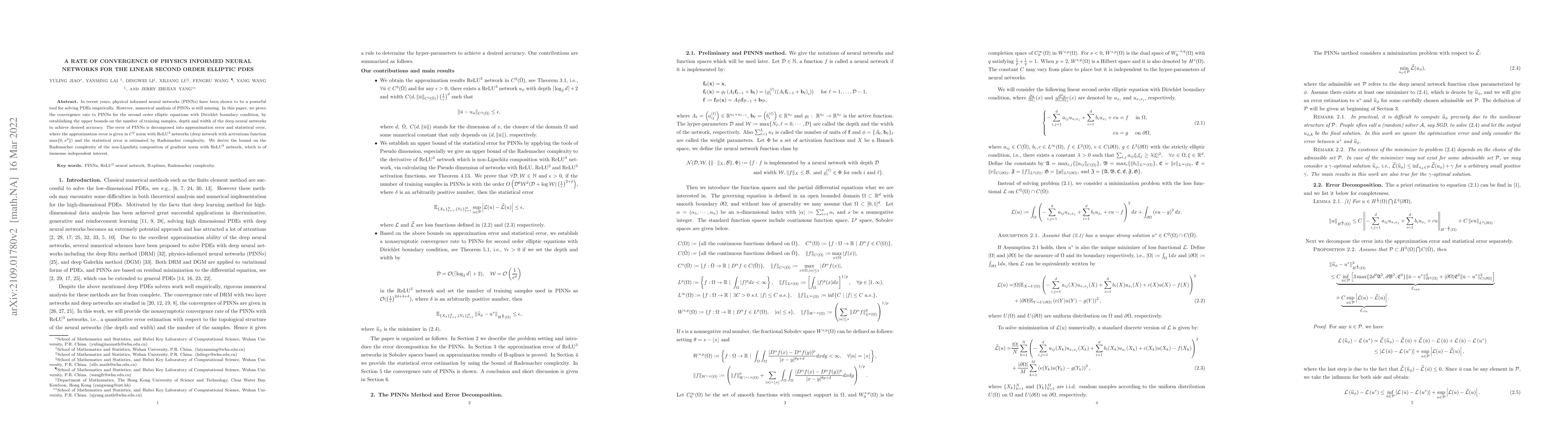 Thumbnail for A rate of convergence of Physics Informed Neural Networks for the linear
  second order elliptic PDEs