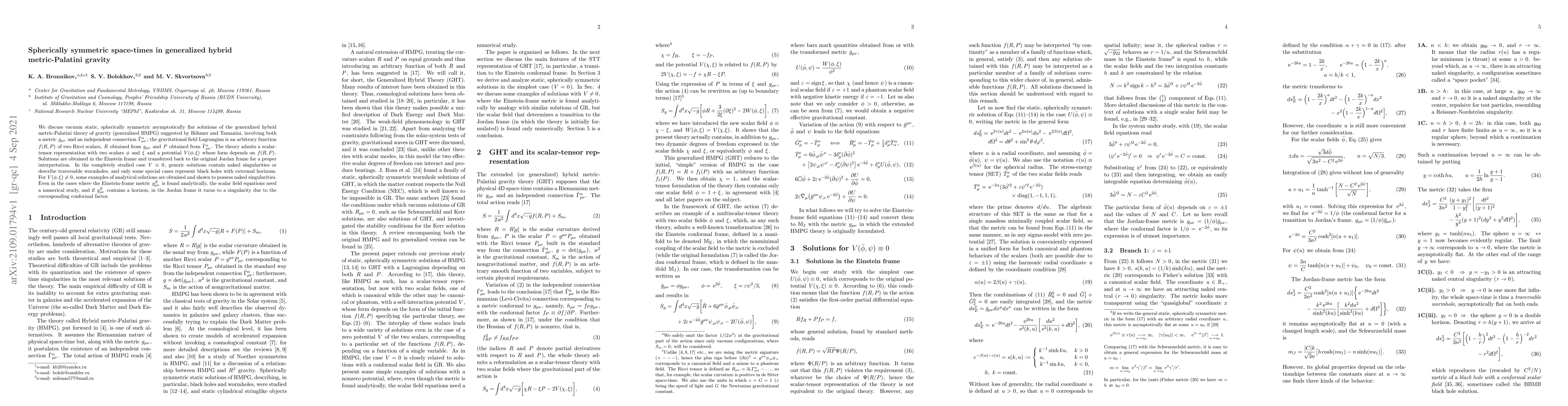 Thumbnail for Spherically symmetric space-times in generalized hybrid metric-Palatini
  gravity