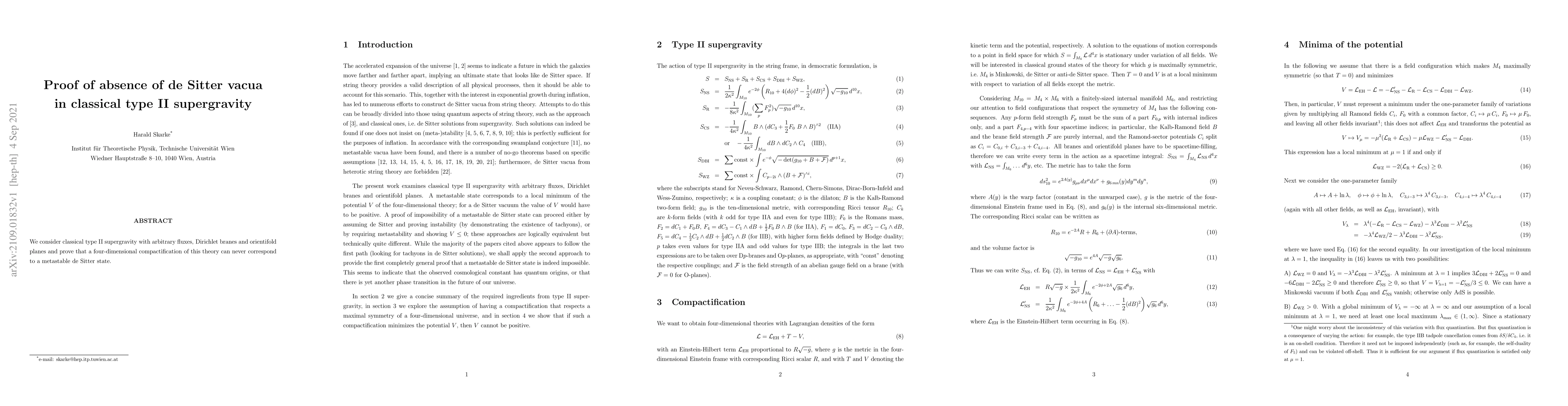 Thumbnail for Proof of absence of de Sitter vacua in classical type II supergravity