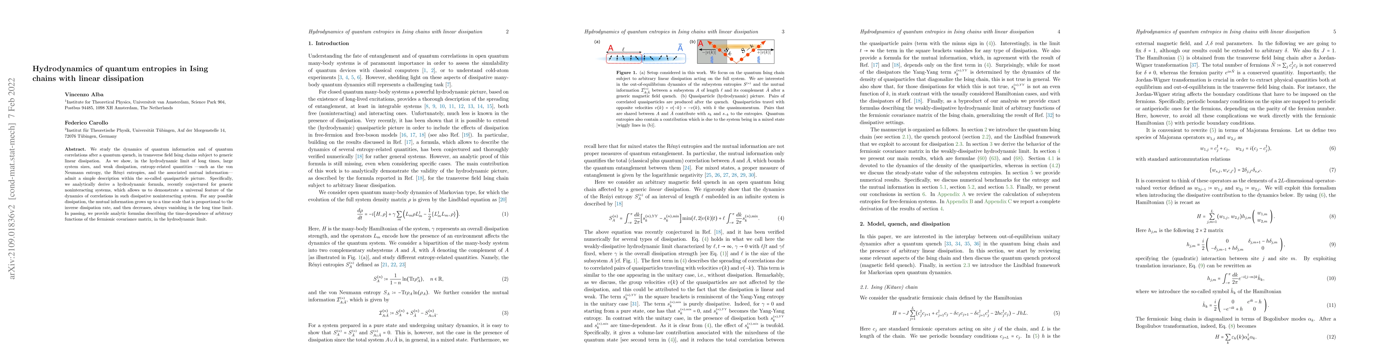 Thumbnail for Hydrodynamics of quantum entropies in Ising chains with linear
  dissipation