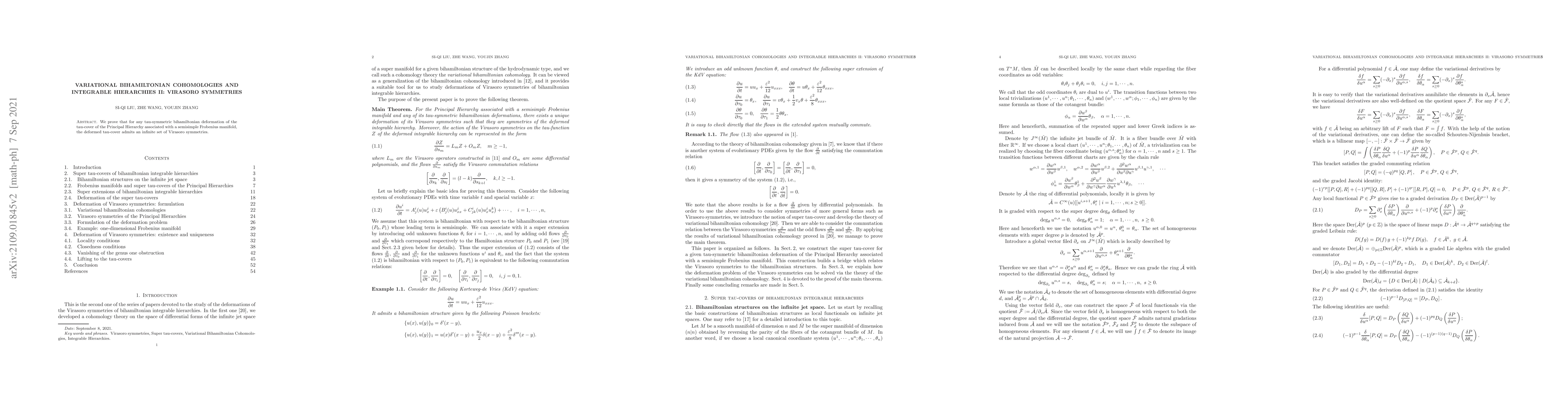 Thumbnail for Variational Bihamiltonian Cohomologies and Integrable Hierarchies II:
  Virasoro symmetries