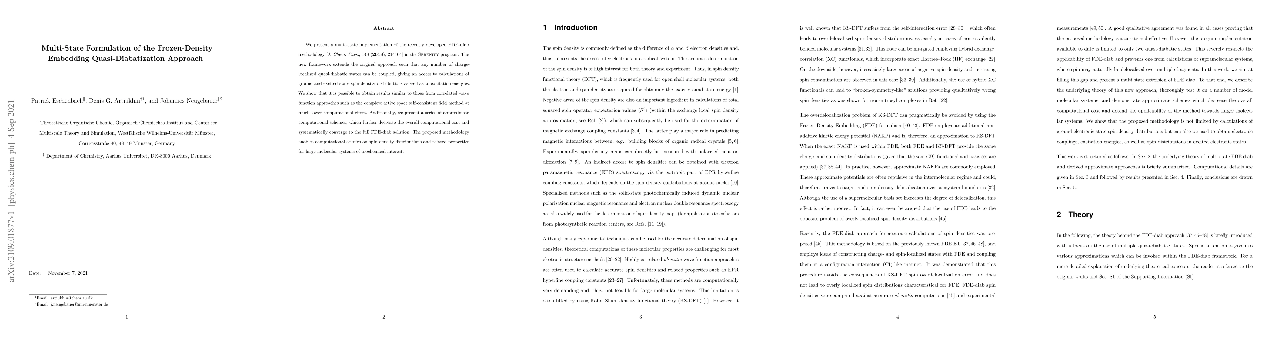 Thumbnail for Multi-State Formulation of the Frozen-Density Embedding
  Quasi-Diabatization Approach