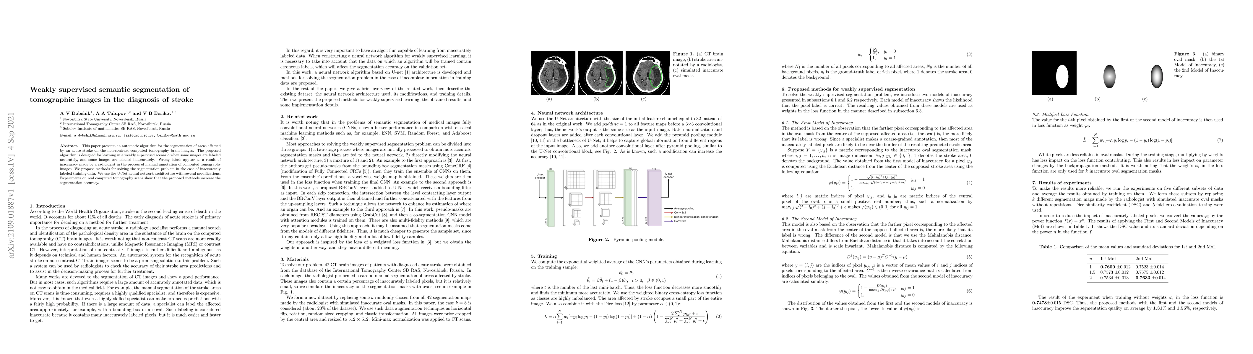Thumbnail for Weakly supervised semantic segmentation of tomographic images in the
  diagnosis of stroke