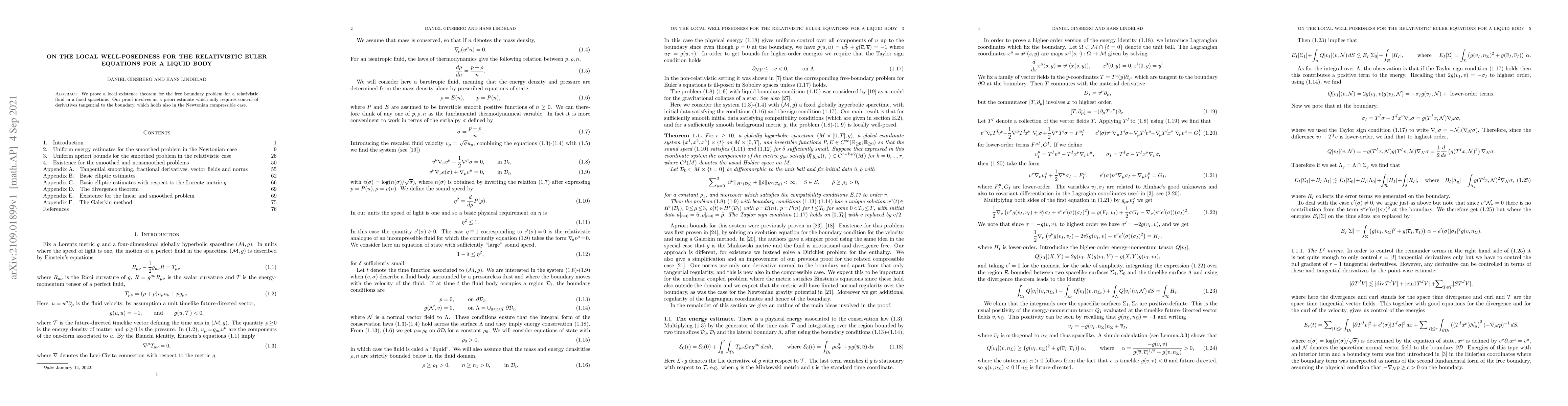 Thumbnail for On the local well-posedness for the relativistic Euler equations for a
  liquid body
