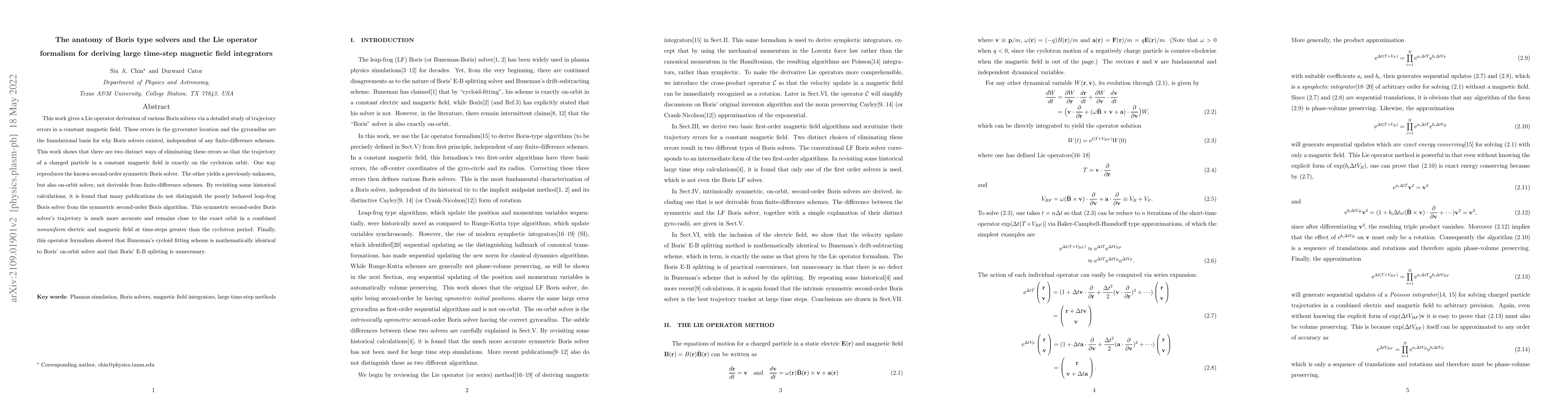 Thumbnail for The anatomy of Boris type solvers and the Lie operator formalism for
  deriving large time-step magnetic field integrators