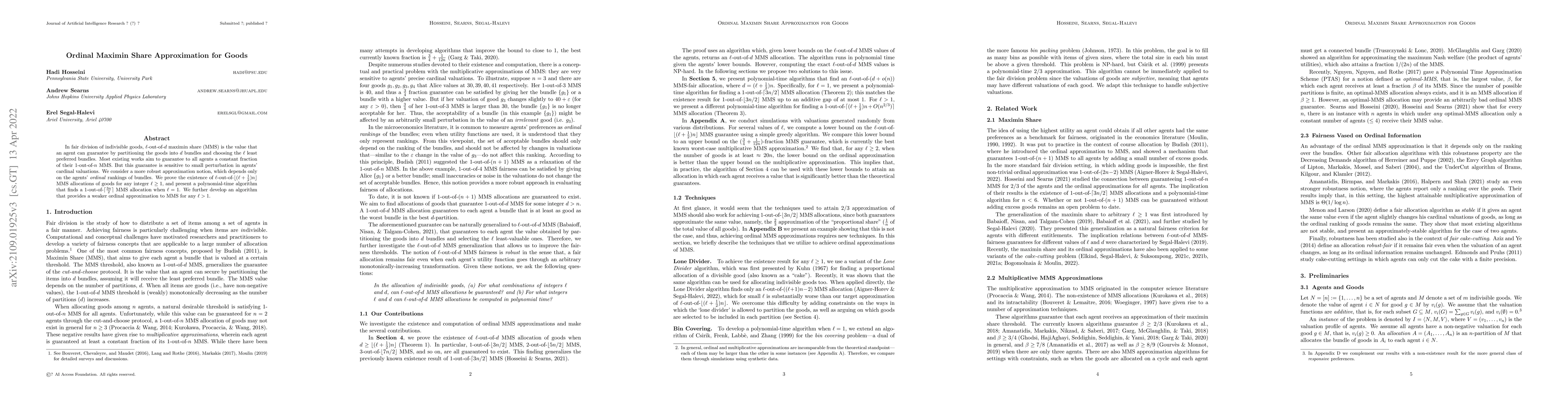 Thumbnail for Ordinal Maximin Share Approximation for Goods