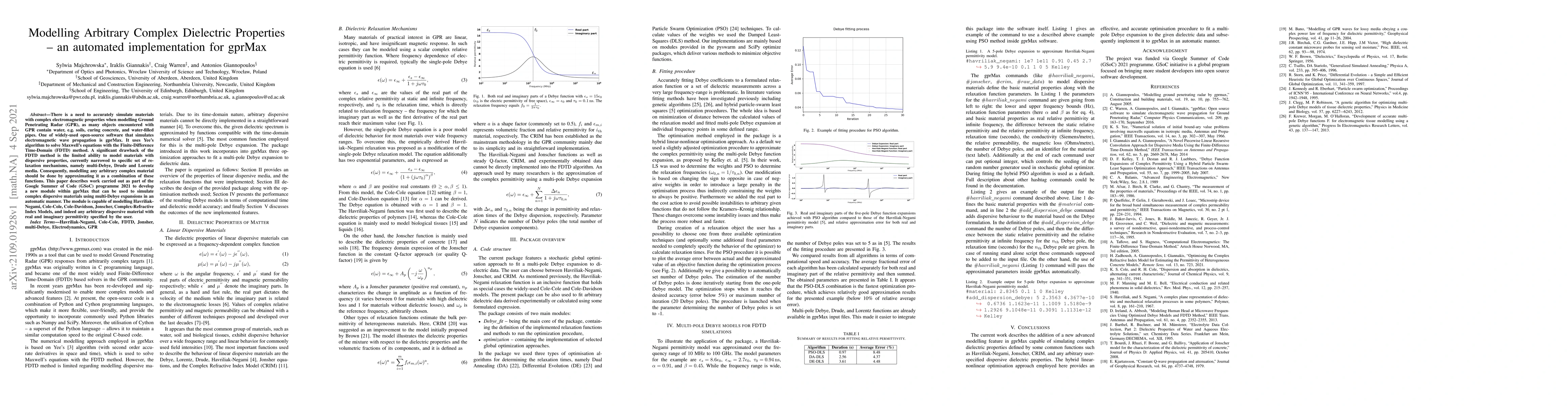 Thumbnail for Modelling Arbitrary Complex Dielectric Properties -- an automated
  implementation for gprMax