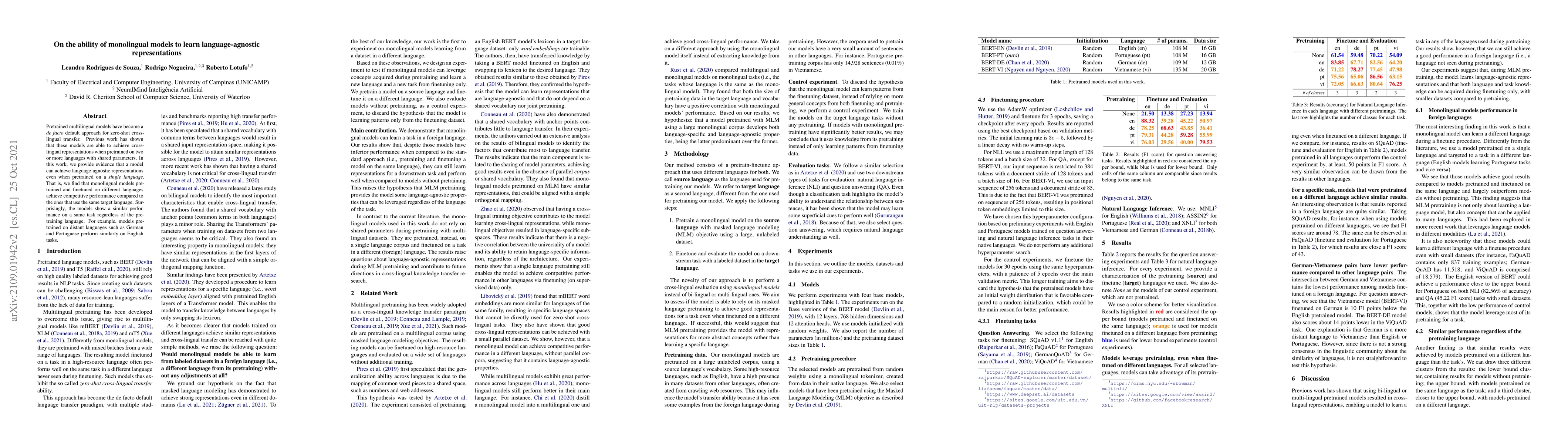 Thumbnail for On the ability of monolingual models to learn language-agnostic
  representations