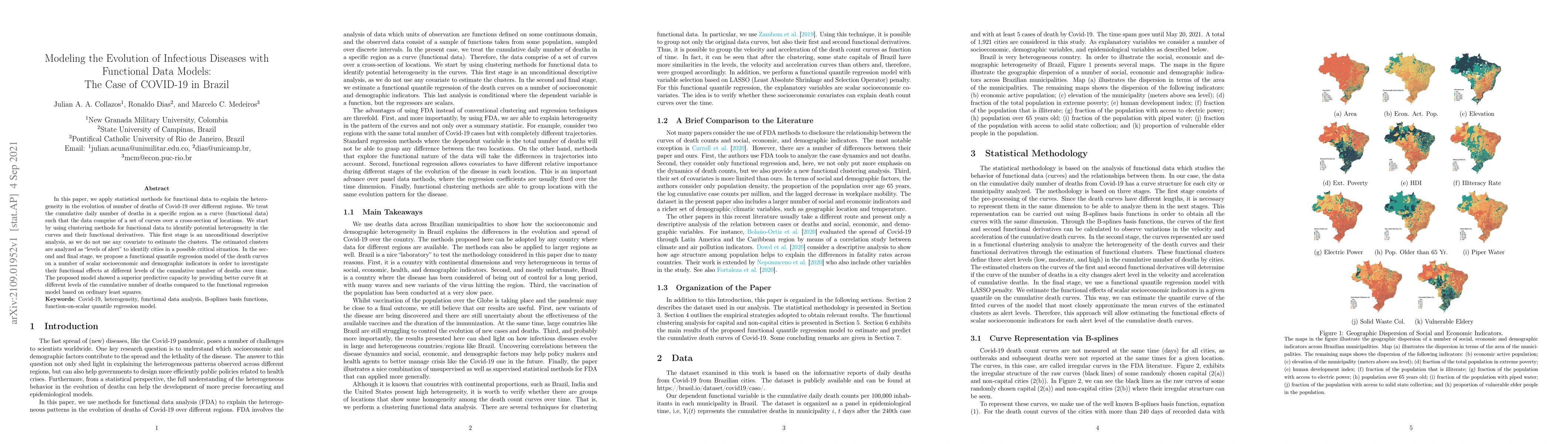 Thumbnail for Modeling the Evolution of Infectious Diseases with Functional Data
  Models: The Case of COVID-19 in Brazil