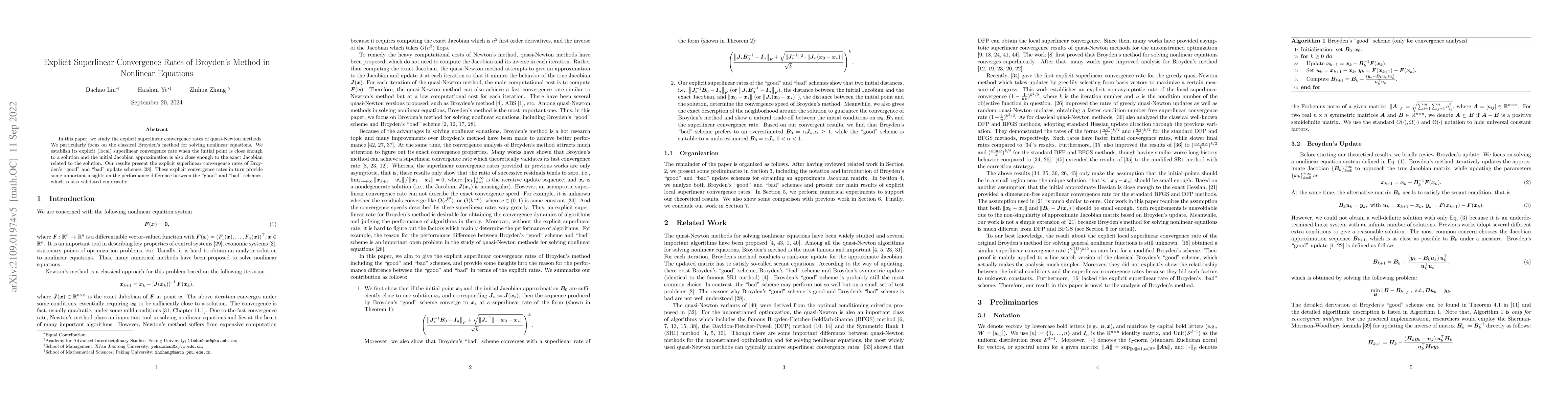 Thumbnail for Explicit Superlinear Convergence Rates of Broyden's Methods in Nonlinear
  Equations