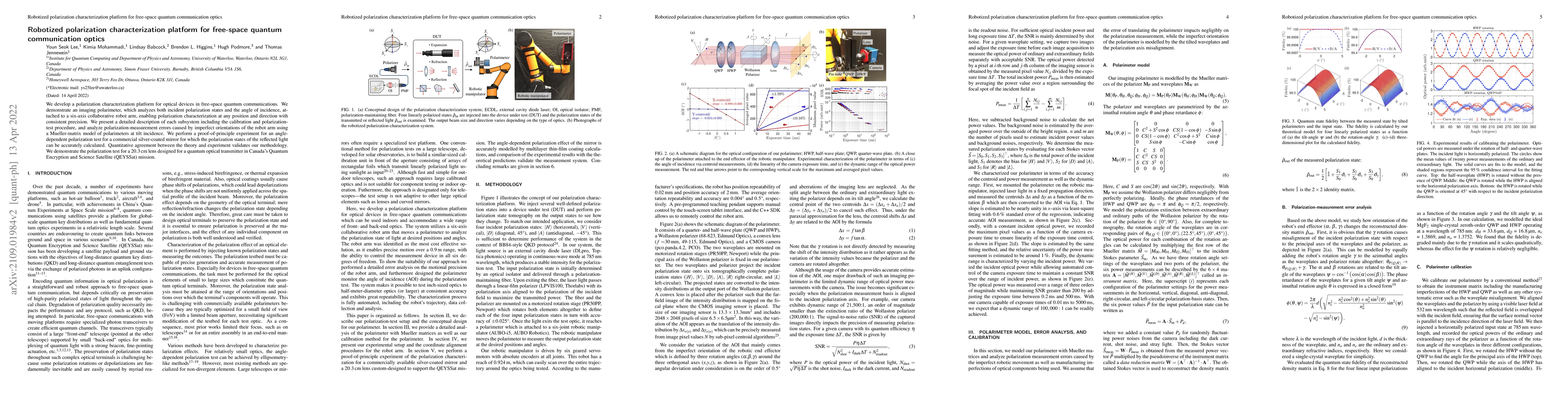 Thumbnail for Robotized polarization characterization platform for free-space quantum
  communication optics