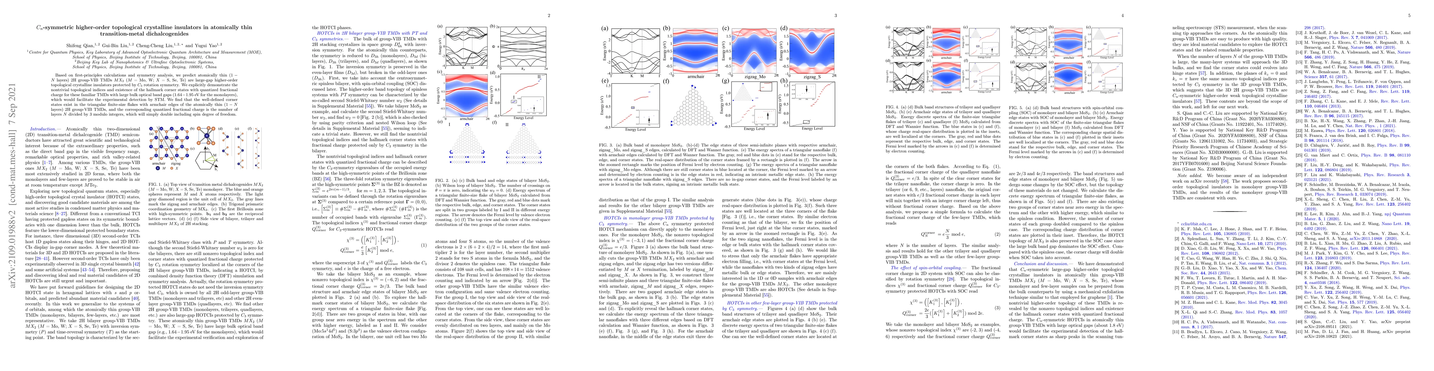 Thumbnail for $C_n$-symmetric higher-order topological crystalline insulators in
  atomically thin transition-metal dichalcogenides