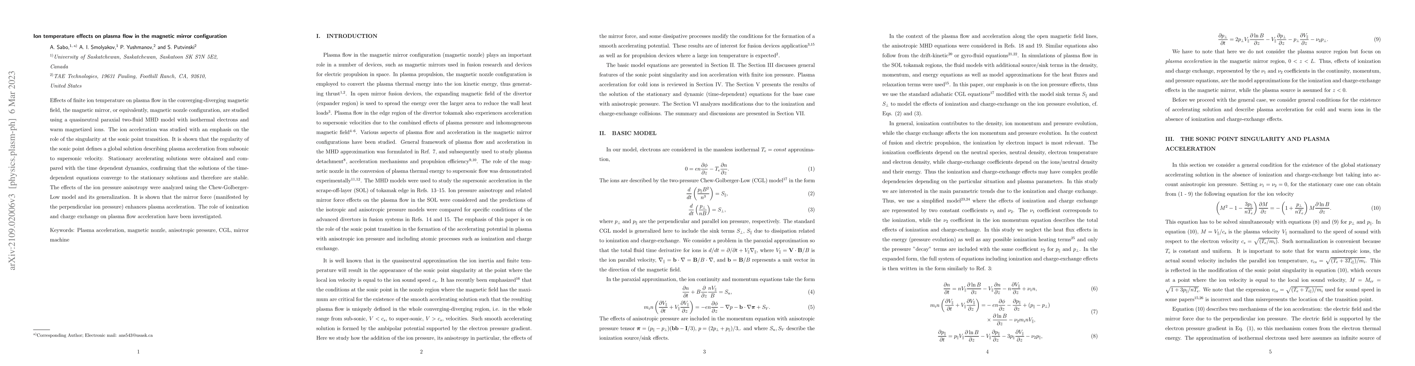 Thumbnail for Ion Temperature Effects on Plasma Flow in the Magnetic Mirror
  Configuration