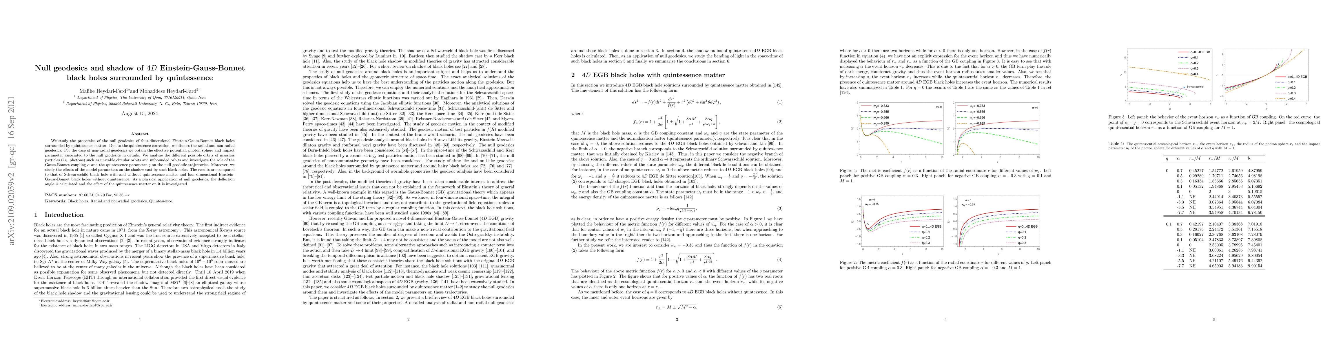 Thumbnail for Null geodesics and shadow of 4$D$ Einstein-Gauss-Bonnet black holes
  surrounded by quintessence