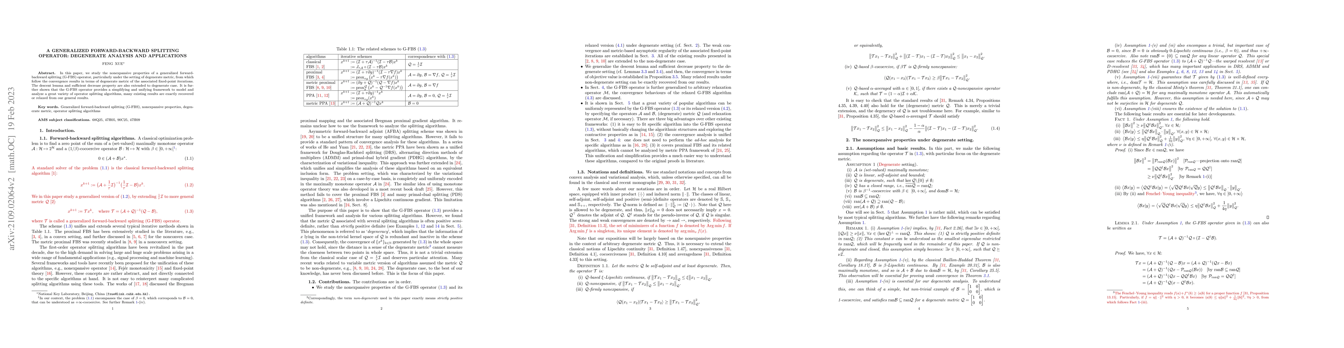Thumbnail for A generalized forward-backward splitting operator: Degenerate analysis
  and applications