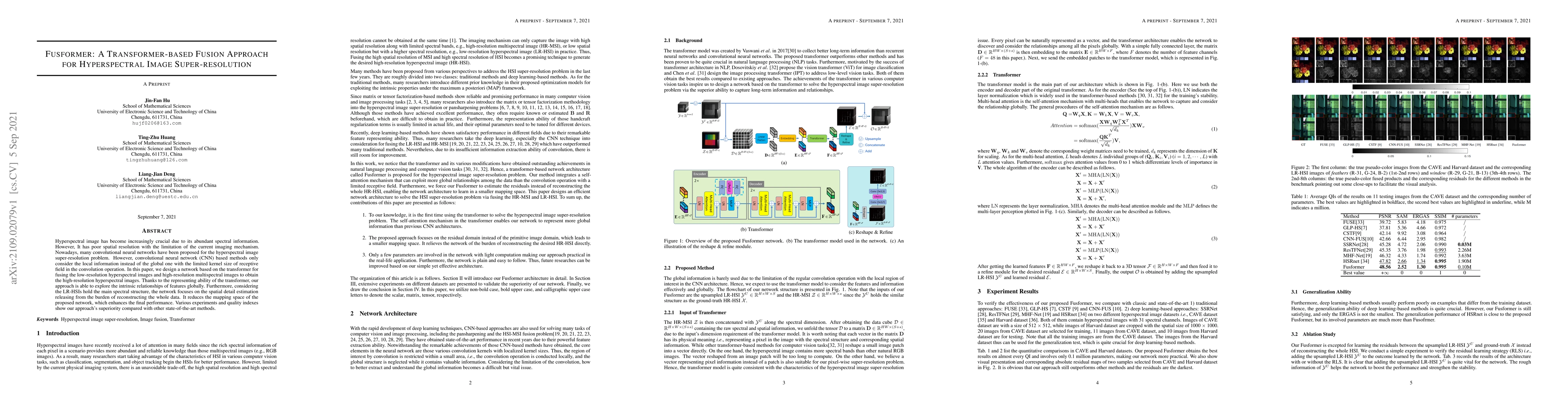 Thumbnail for Fusformer: A Transformer-based Fusion Approach for Hyperspectral Image
  Super-resolution