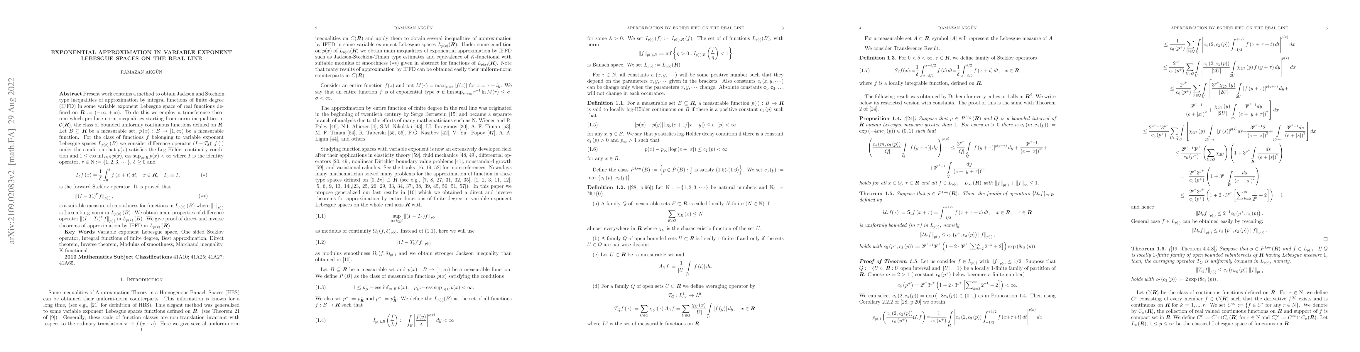 Thumbnail for Exponential approximation in variable exponent Lebesgue spaces on the
  real line