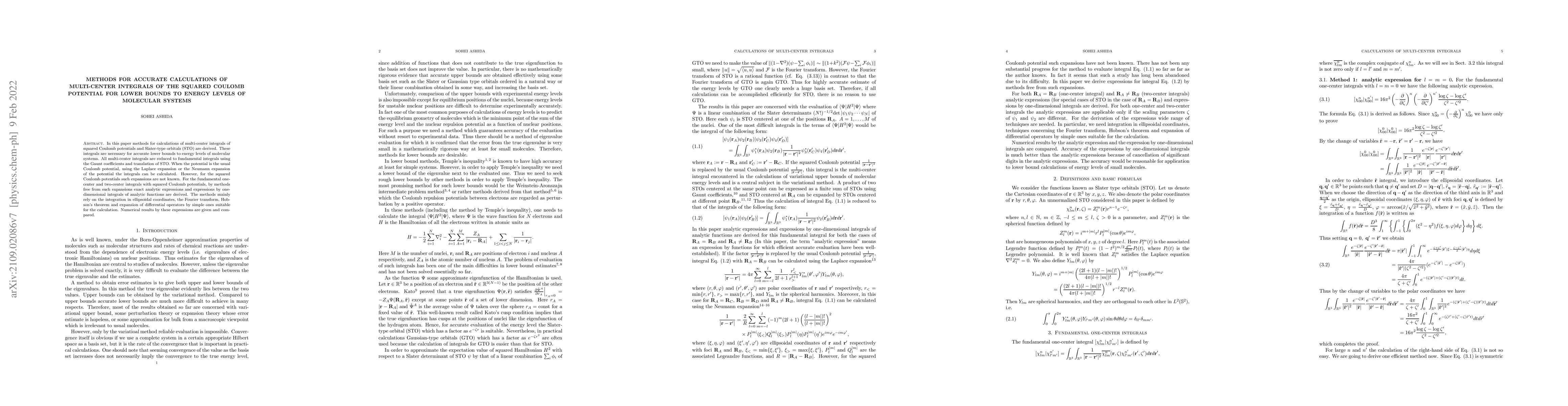 Thumbnail for Methods for accurate calculations of multi-center integrals of squared
  Coulomb potentials for lower bounds to energy levels of molecular systems
