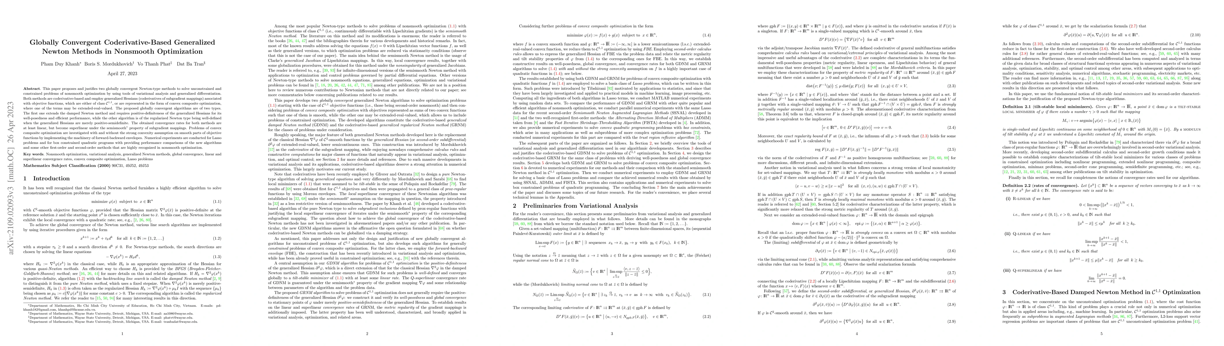 Thumbnail for Globally Convergent Coderivative-Based Generalized Newton Methods in
  Nonsmooth Optimization