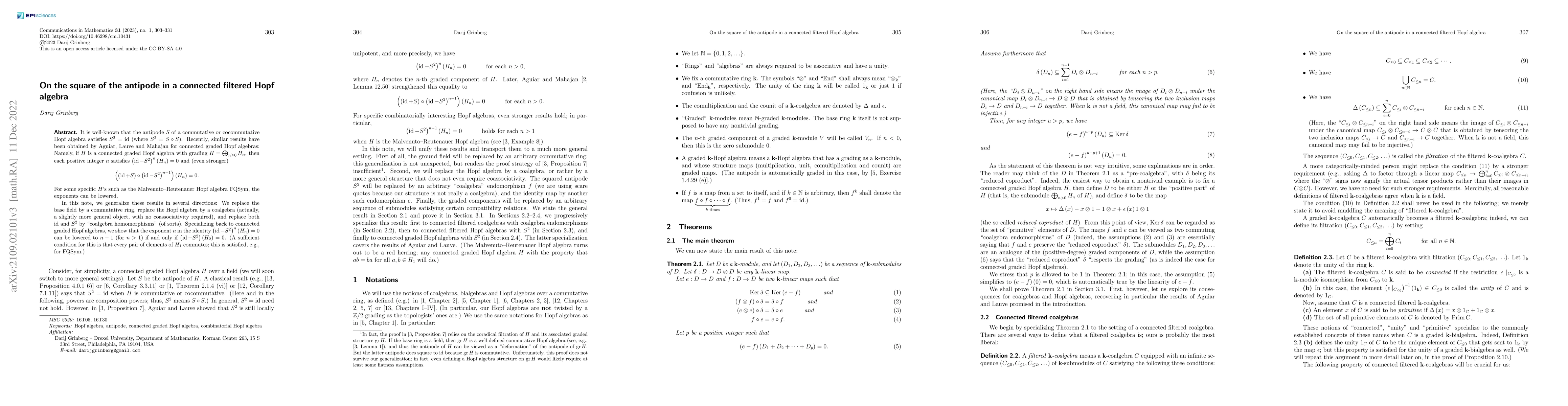 Thumbnail for On the square of the antipode in a connected filtered Hopf algebra