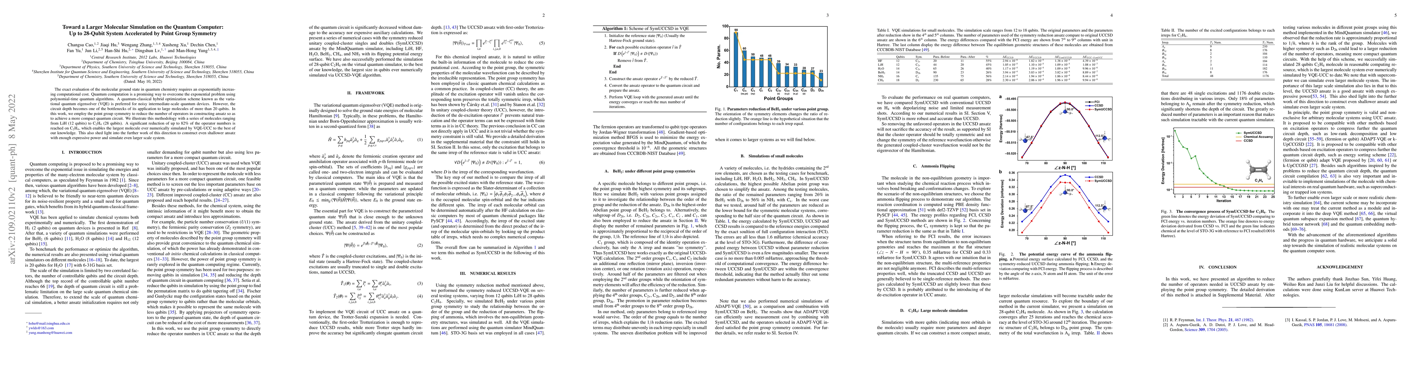 Thumbnail for Towards a Larger Molecular Simulation on the Quantum Computer: Up to 28
  Qubits Systems Accelerated by Point Group Symmetry