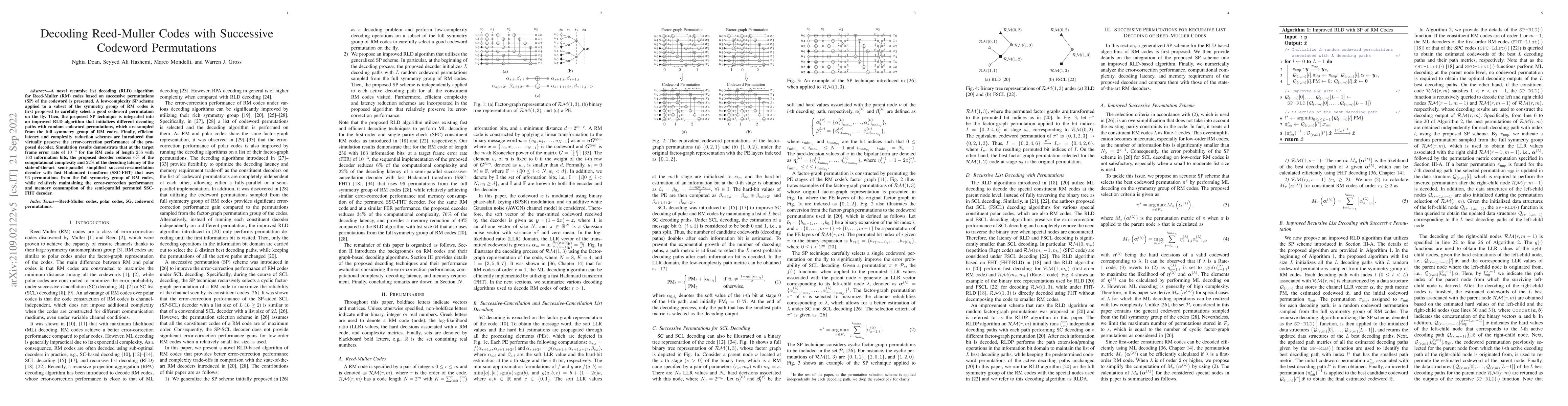 Thumbnail for Decoding Reed-Muller Codes with Successive Codeword Permutations