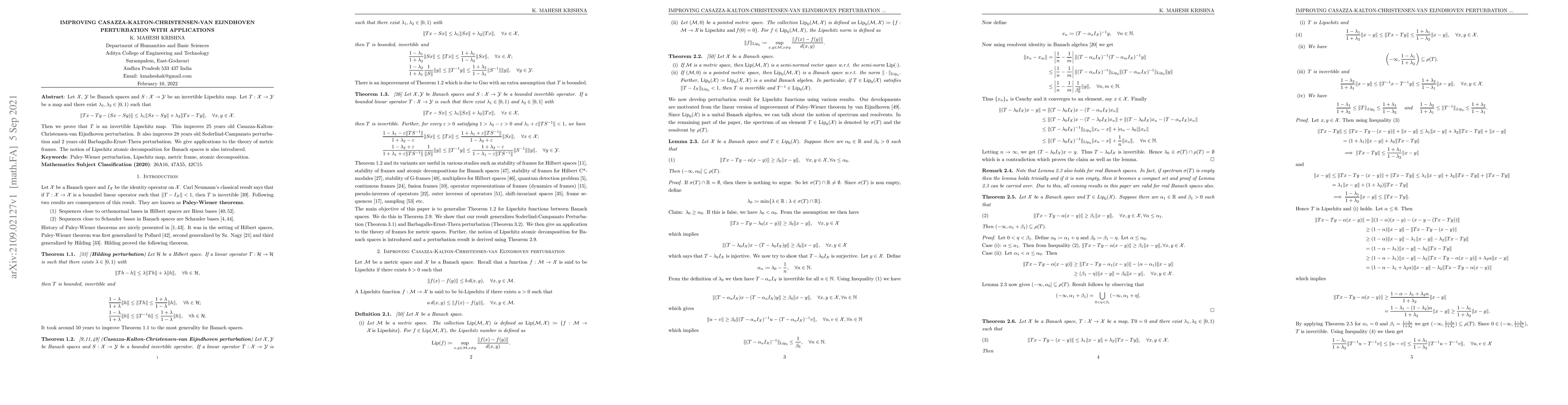 Thumbnail for Improving Casazza-Kalton-Christensen-van Eijndhoven Perturbation with
  Applications