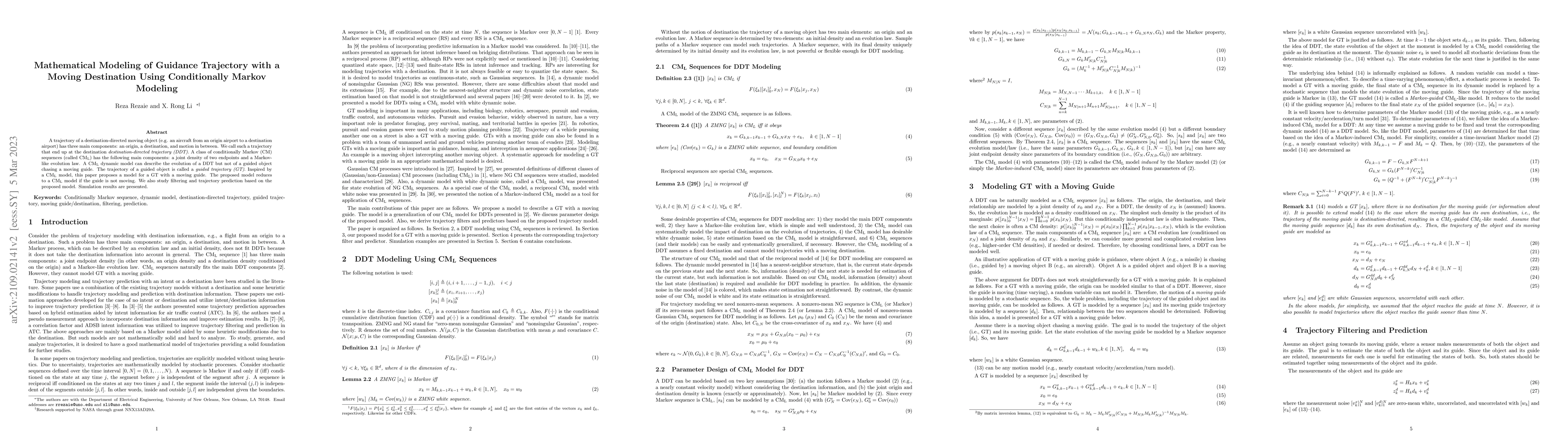 Thumbnail for Mathematical Modeling of Guidance Trajectory with a Moving Destination
  Using Conditionally Markov Modeling